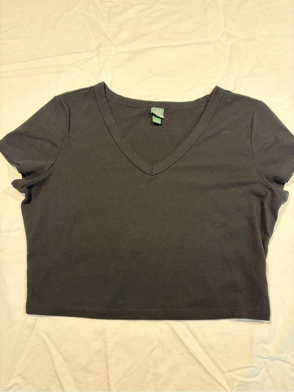 wild fable Black V-Neck Short Sleeve Crop Top